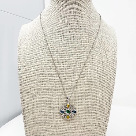 JTV Multi Color Rhodium Bella Luce Diamond Simulant Necklace Sterling Silver - Picture 1 of 6